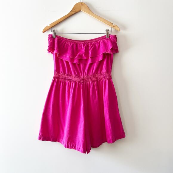 Vintage Wear-Abouts Ruffle One Piece Pink Barbiecore Strapless Romper Small - Picture 2 of 6